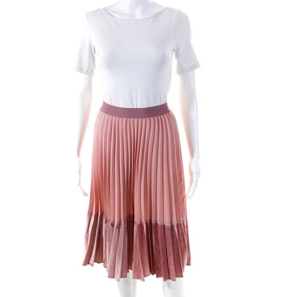 Pinko Italy Pleated Velvet Midi Skirt Pink 2 4 NWOT - Picture 3 of 9